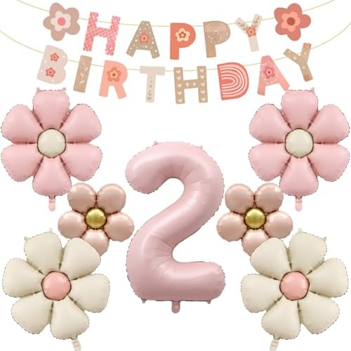 8 Stück Geburtstagsdeko 2 Jahre Mädchen, Gänseblümchen Deko 2 Geburtstag | Gänseblümchen Ballon, Helium Ballon Blume, Feen Deko Kindergeburtstag, für Geburtstag Jubiläum Motto Party