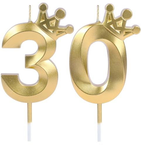 URAQT Geburtstagskerzen Zahlen 30, 3D Gold Geburtstag Kerzen,Doppelkrone