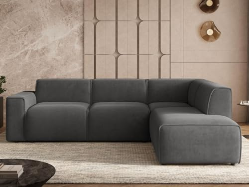 GRAINGOLD Eluno Ecksofa 292x220 cm, L-Form Sofa, Ecksofa für Wohnzimmer, Geflechtstoff, 4-Sitzer Eckcouch, Modernes Design (Dunkelgrau, Rechts)
