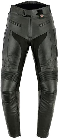 Texpeed Pantalones de cuero moto hombre - Con armadura protectores de quita y pon CE (EN 1621-1) RS - Negro - (XL Cintura/Pierna Largo)