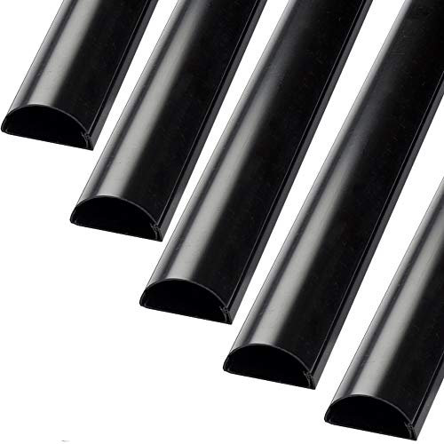5m (5X 100cm) – 50mm x 25mm Black Trunking | Half Round Cable Conduit Cover | HDMI AV TV Ethernet & Scart Wire Ducting | Wall Tidy Management | Self-Adhesive Backing *Easy Install* | Skirting Home