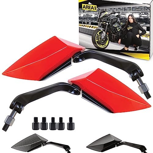 Area1 Universal Motorrad Rückspiegel Paar e-geprüft 2x M10 Rechtsgewinde + Linksgewindeadapter, passend für z.B. GSX-S GSF Bandit SV650 MT07 (ROT)