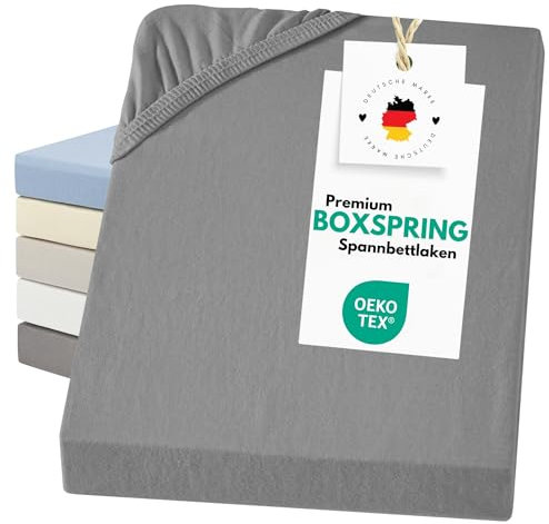 CARPE SONNO Boxspringbett Spannbettlaken 180x200cm - 200x200cm Kochfest Bügelfrei & bis 50cm Höhe | Jersey Baumwoll Bettlaken 180x200 200x200 für Boxspring & Wasserbetten Spannbetttücher Anthrazit