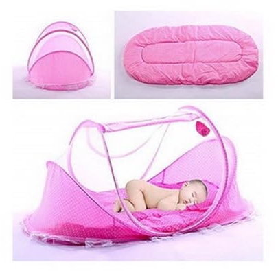 Sommer Moskitonetz für Kinder, Portable Folding Baby Reisebett Kinderbett Babybetten Neugeboren Faltbare Krippe für 0-3 Jahre - Rosa
