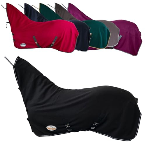 Marengos - Abschwitzdecke Economic mit Halsteil | Pferdedecke m. Kreuzgurt, Metallverschluss, Schweifkordel | atmungsaktive Fleecedecke | Pferde-Outdoordecke | Pferde Zubehör in Schwarz | 125cm