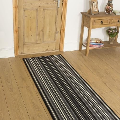 runrug Soft & Luxurious Hallway Runner Rug - Comfortable Carpet for Hall, Kitchen & Corridor - Multiple Sizes - Stain-Resistant, Dirt-Resistant - 70cm x 330cm - 9mm Thick - Strike, Black