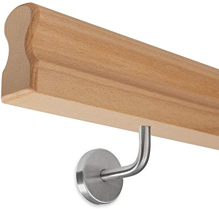 Handlauf Buche lackiert - 45x80mm - Omega inkl. Halter zum Einschrauben (160 cm)
