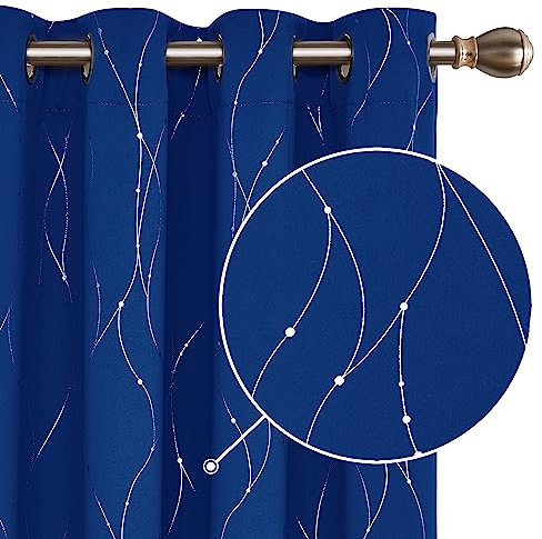 Deconovo Abdunkelnd Gardinen, Blickdicht Ösenvorhang, Schlafzimmer Thermogardinen, 229x168 cm(HöhexBreite), Königsblau, 2er Set