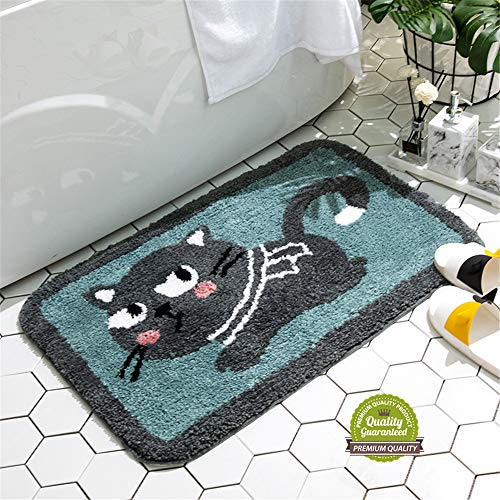 Treer Badezimmermatte Weicher Saugfähig Badezimmerteppich, Mikrofaser Beflockung Badematten Antirutsch Badvorleger Duschteppich Waschbar Badteppich (40x60cm,Cat)