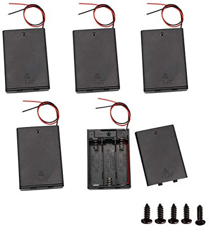 JustYit 5 Pièces 3 AA 4.5V Porte-Piles Support de Batterie Coque Plastique Batterie Boîte de Rangement avec Interrupteur on/Off avec Wire Leads, avec 5 Pièces Vis