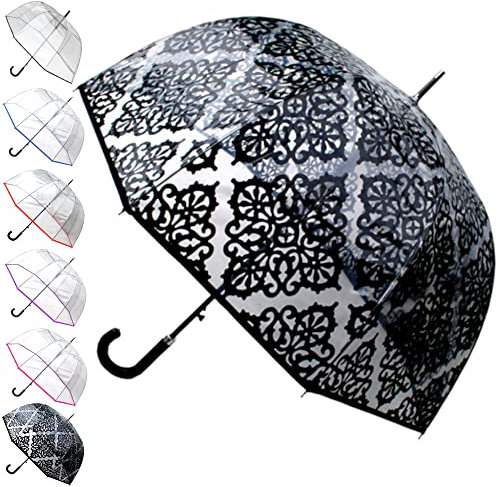 COLLAR AND CUFFS LONDON RARE Automatique - Parapluie Transparent Cloche Femme Solide - Resistant Vent Fort Tempete - Cadre Renforcé Avec Fibre de Verre - Dôme Homme Mariage - À motifs