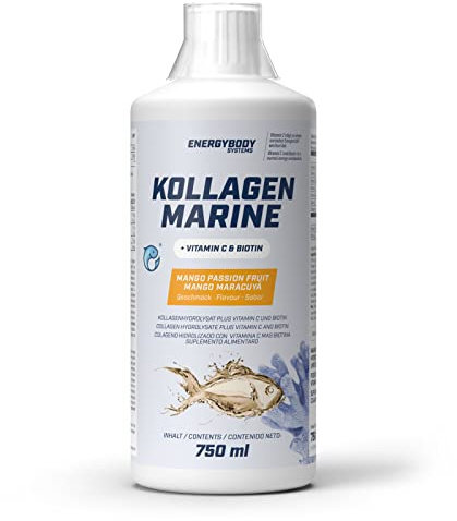 Energybody Marine Kollagen Mango Maracuja 750 ml, aus Fisch | Kollagen Hydrolysat aus Fisch, mit Vitamin C & Biotin, Meeres Kollagen, 30 Portionen