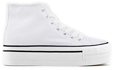 MODELISA - Zapatillas Deportivas con Plataforma para Mujer (Blanco/Lona, Numeric_39)