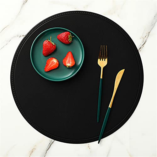 Rund Platzsets Abwaschbar 6er Set, Tischset PU Leder Wasserdicht Kunstleder Platzdecken Lederoptik für Hause Küche Restaurant, 38cm (Schwarz,6 Stück)