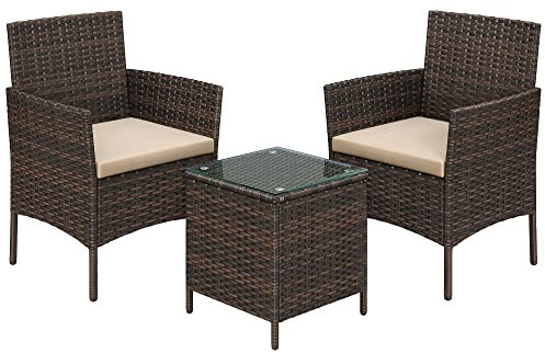 SONGMICS Garden Furniture Sets, Polyrattan Outdoor Patio Furniture, Conservatory PE Wicker Furniture, for Patio Balcony Backyard, Brown and Taupe GGF031K01