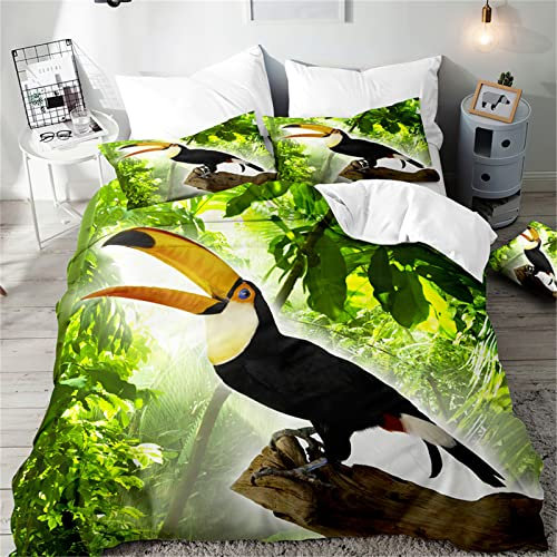Hiseng Bettwäsche Set 3D, Tukan Drucken 3 Teilig Bettwäsche-Sets Atmungsaktiv Mikrofaser Bettbezug und Kissenbezug, Bettwäsche Sets für Erwachsene Kinder (Schwarzer Tukan,220x260cm)