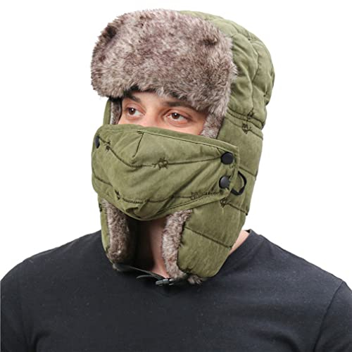 Unisex Wintermütze mit Ohrenklappen, Fellmütze, Kunstfellmütze, Fliegermütze; Hält Warm Beim Skifahren, Schlittschuhlaufen und Anderen Outdoor-Aktivitäten Erhältlich (Grün)