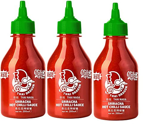 3 x 200 ml Thai Sriracha Hot Chilli Sauce Pickled Red Flavoured Food Topping Sizzling Cooking Grill Barbeque