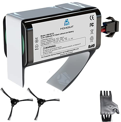 Homesuit 14,4 V 3300 mAh Ersatzakku für Tesvor x500, Ecovacs Deebot N79S, N79, DN622, Eufy RoboVac 11,11S,11S MAX,12,15C MAX,15C,30,30C,30C MAX,G10 Hybrid Roboter Staubsauger mit Reinigungsbürste