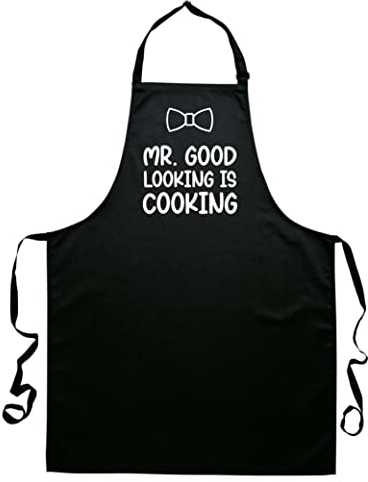 tradercat grillschürze für männer, grillschürze für männer lustig aus Baumwolle, die perfekte grill schürze für papa als vatertagsgeschenk grillschürze (Mr. good looking is cooking)