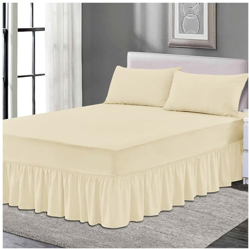 Fitted Valance sheet, Wrinkle Free Bedding Sheets, Breathable Single Bedsheet, Non Iron Frilled Fitted Valance Sheet, Cream