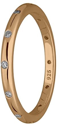 Treuheld® Schmaler 925 Sterling Silber Ring mit Kristallen | Farbe: rosegold - Größe: 56