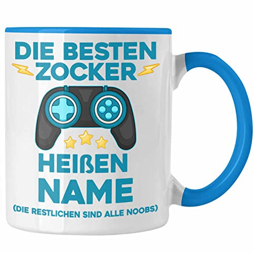 Trendation - Personalisierte Zocker Tasse Die Besten Zocker Heißen NAME Gamer Geschenkidee Jugendliche Jungs (Blau)