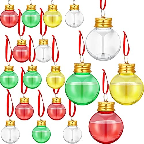 Patelai 18 Pieces Christmas Drink Balls Shot Glass Ornament Plastic Fillable Christmas Tree Ornaments Clear Xmas Water Bottle Bulbs for Holiday Party Decor Indoor Outdoor (Colorful)
