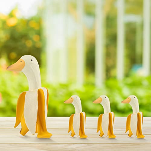 4 Stück Bananenente Statue Kreative Kunstharz Banane Ente Skulptur Lustige skurrile Banane Ente Hof Kunst für Außenbereich Haus Garten Rasen Terrasse Büro Veranda Niedliche Ente Dekor
