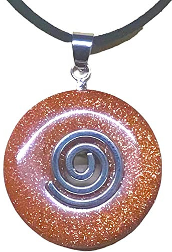 Steinfixx® - Premium Goldfluss Donut optional als Kette mit Silber- oder Goldanhänger und 80cm Lederband | Heilstein | Edelstein | Chakra-Stein (Mit Goldspirale)