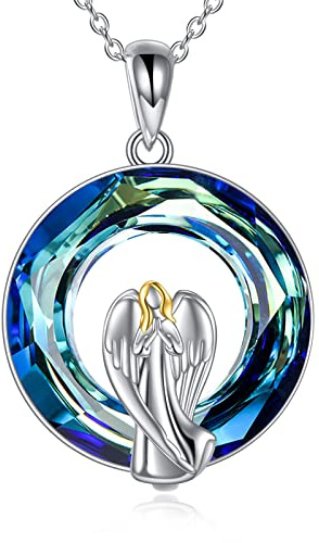 SLIACETE 925 Sterling Silber Schutzengel Kette österreichischem Kristall für Frauen Mädchen Schutzengel Anhänger Halsketten Engel Schmuck Geschenke für Mutter Tochter Ehefrau Freundin