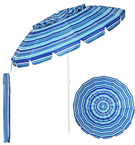 KOMFOTTEU Sombriilla de Playa Ajustable de 243 cm, Parasol de Jardín con Protección Solar, Sombrilla de Terreza con Fundo Puntiaguda, Sombra de Patio Plegable con Bolsa de Transporte (Azul Oscuro)