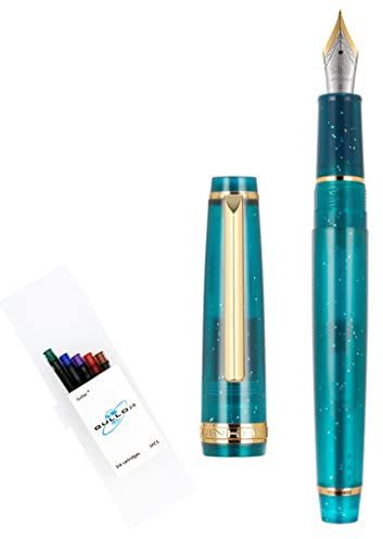 Gullor Transparent Fluorescent Fountain Pen, Resin, with Converter, Multicolor Ink Cartridges, Gift Box, Extra Fine Nib