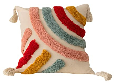 EXQUILEG Kissenbezügen 45 x 45 cm Moderne Stickerei mit Quasten Dekorationskissenbezüge Boho Leinen Dekokissen Outdoor Kissenhülle Deko für Sofa Wohnzimmer Zierkissen (ohne füllung Regenbogen Muster)