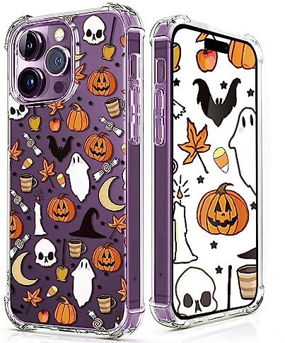 CAROKI for iPhone 14 Pro Max Clear Case, [Anti-Yellowing] with Pumpkin Halloween Pattern Bumper Protective Shockproof Soft Cover Case for iPhone 14 Pro Max 6.7-Pumpkin Halloween