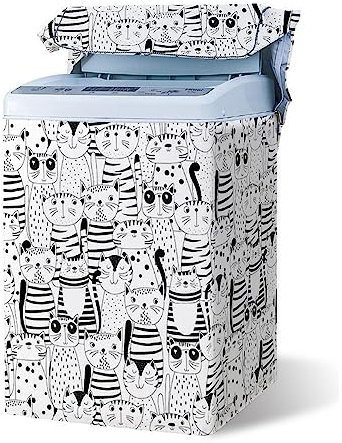 Odot Housse Machine a Laver Chargement par Le Haut, Couvre-Machine Protecteur Anti-Poussière Couverture pour Machine Lave-Linge et Sèche-Linge (Chat Noir,Capacité S 4.5-5.5kg)