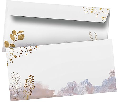 50 Briefumschläge DIN Lang | Aquarell Look | selbstklebend ohne Fenster | Brief-Umschlag mit Design-Motiv bedruckt | 90 g/m²