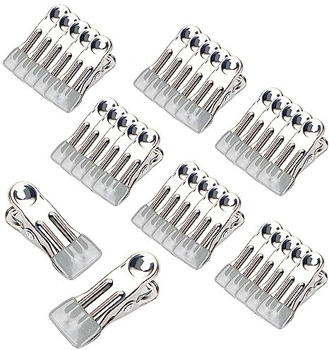 Pinces à Linge Extérieur Solides, RUNEAY Pinces à Linge 32 Pcs Pince a Linge Exterieur, Grandes Pinces à Linge Solides Multifonctions Pince a Linge INOX Antidérapantes Pince à Linge Inoxydable