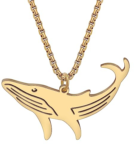DALANE Edelstahl Niedliche Wal Halskette 18k Vergoldet Anhänger Meer Meer Tiere Schmuck Geschenke für Frauen Mädchen Charms Dekor (Vergoldet B)