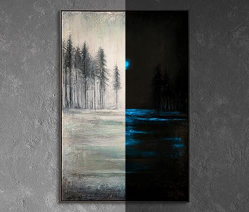 YS-Art XXL Abstrakt Fluoreszierendes selbst leuchtendes Acryl 3D Gemälde auf Leinwand Heilender Wald handgemalt Wohndekor Natur Motiv Bild echte Kunst 140x100 cm