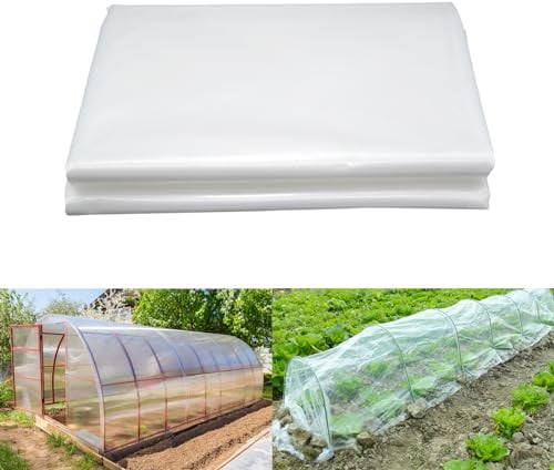 LINSOCLE 3m x 6m Plástico Invernadero, Cubierta Invernadero Plastico, Transparente Película de Polietileno, Lona Invernadero para Cubrir Lechos de Hortalizas