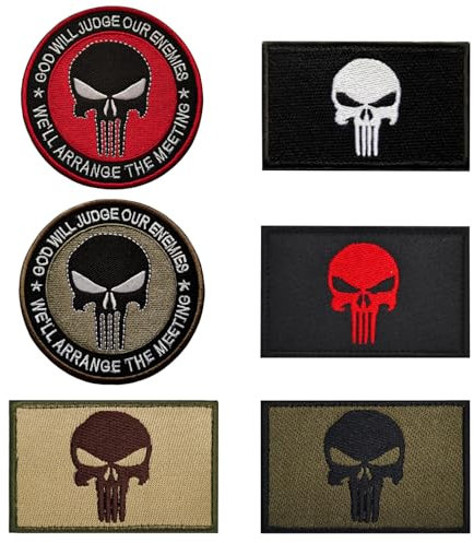 gotyou 6 Stücke Patches Klett Militär Patch, Aufkleber Abzeichen Klettbänder, Patches Aufkleber Abzeichen, Klett Patches Punisher, Punisher Skull Military Besticktes Patch mit Klettverschluss