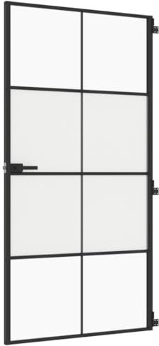 vidaXL Puerta Interior Delgada, Puerta de Panel, Panel de Privacidad, Puerta Decorativa para Dormitorio Baño, Vidrio y Aluminio Negra
