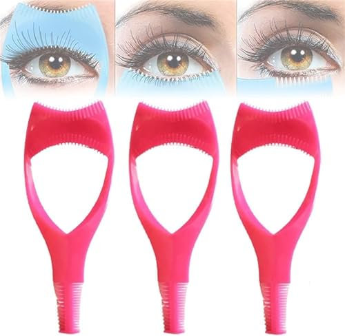 Mascara Shield Applicator Guard 3 in 1 Wimpern Werkzeuge Augen Make Up Eyelid Shield Wimpern Schablone Bürsten Wimperntusche Guide Kamm Tool für Damen Mädchen Anfänger (Rosenrot*3)