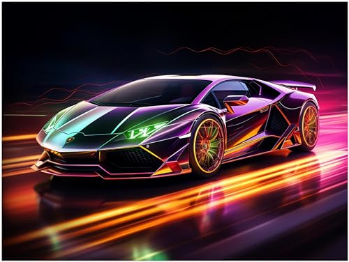 Generic - Auto Poster Lamborghini Aventador Neon Sportwagen Kunstdruck Illustration Wandbild (80x60 cm) für Wohnzimmer