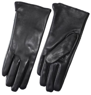 Damen-Handschuhe aus Schaffell, einfarbig, dünn, Leder, ungefüttert, schwarzes Seidenfutter, Fahrhandschuhe, Seide, 7.5