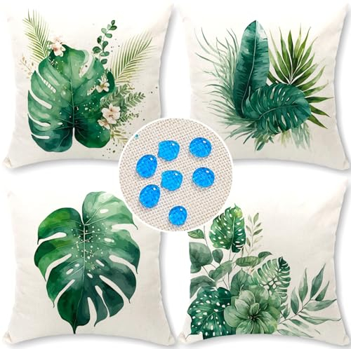 wtisan Kissenbezug 45 x 45 cm Dekorative 4er Set Wasserfest Outdoor Kissen Gartenkissen Wetterfest Atmungsaktiv Tropische Grüne Pflanzen A01 Kissenbezug Gartendeko für Draußen Heim Sofa Garten…