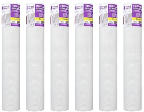 Drywall Master Fibre Glass Plastering & Rendering Render Mesh DM22415 1m x 50m, 160g/m2, 4mm x 4mm - white (Pack of 6)