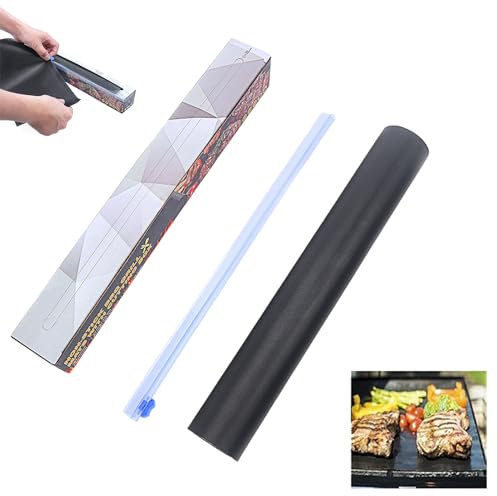 Tapis de barbecue pour barbecue à gaz, accessoires de barbecue au gaz en téflon, avec barre de coupe, papier sulfurisé réutilisable, film de cuisson anti-adhésif, pour barbecues à gaz, fours,