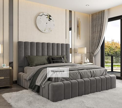 BESPOKE BEDS Ottoman Storage Bed Frame, Upholstered Bed Frame, Fabric Bed Frame - Plush & Naple Velvet (Steel Plush Velvet, 4FT Small Double)